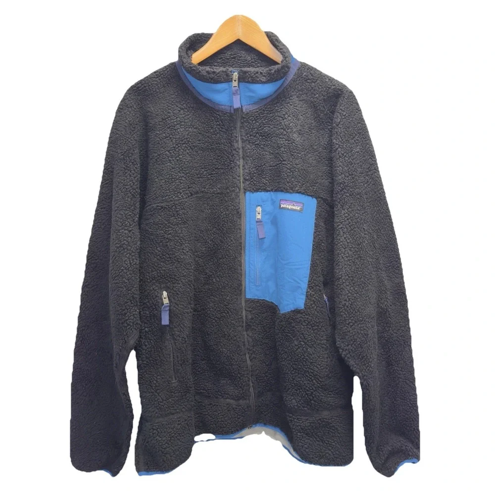 Patagonia Men's XXL Classic Retro-X Deep‎ Pile Fleece Black/Blue Gorp Zip Jacket